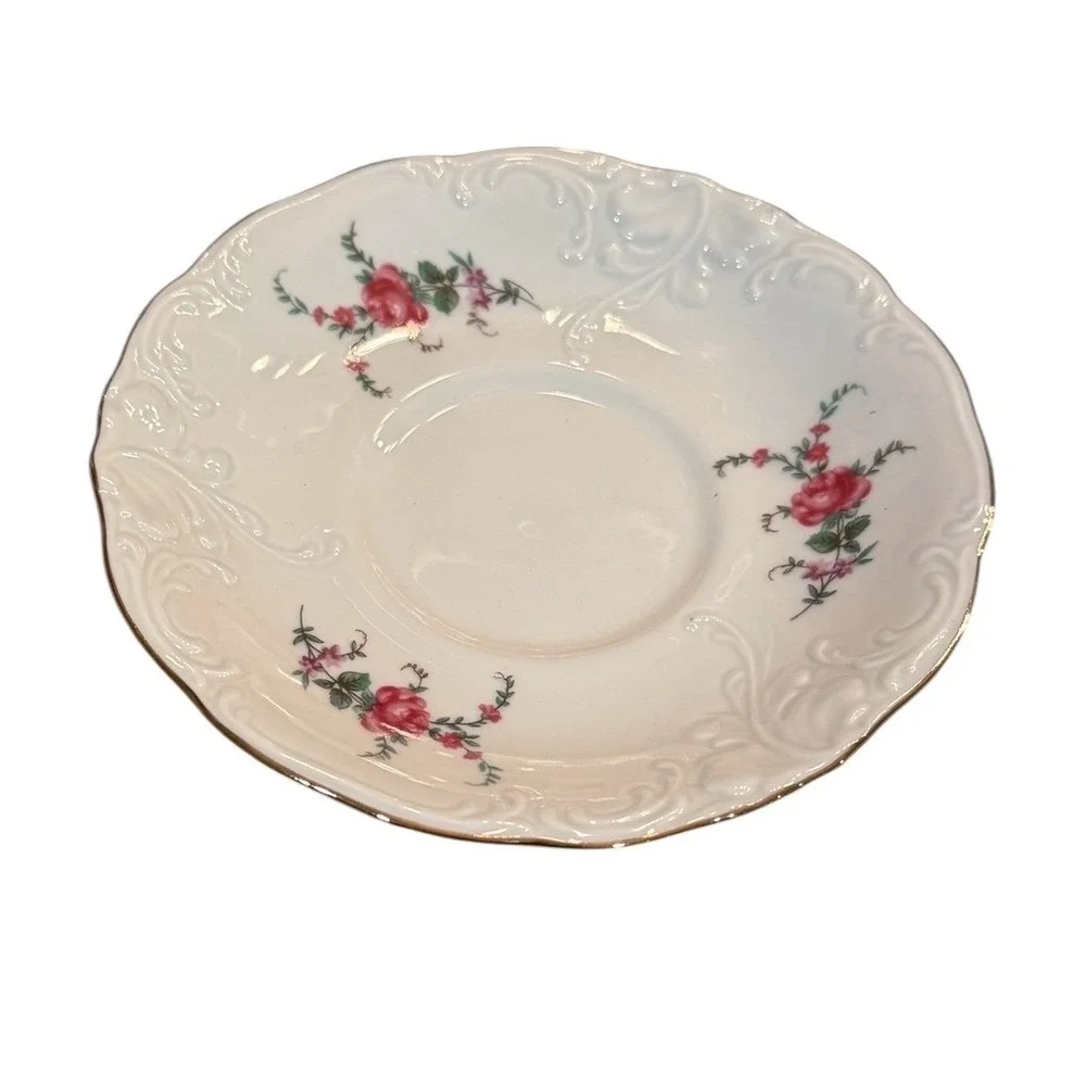 Wavel Polnad Vintage Floral Tea Cup Saucer Set Porcelain Gold Trim Pink Roses